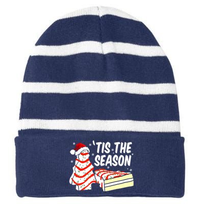 Tis The Season Design Funny Christmas Tree Cakes Debbie Gift Striped Beanie with Solid Band