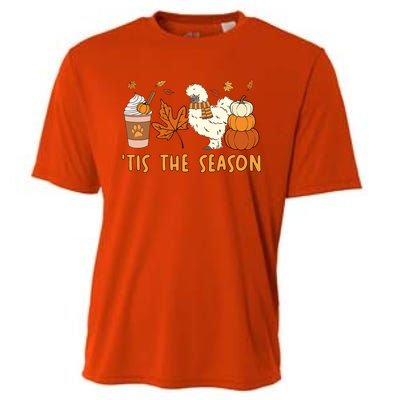 Tis The Season Silkie Chicken Mom Fall Autumn Pumpkin Coffee Cooling Performance Crew T-Shirt