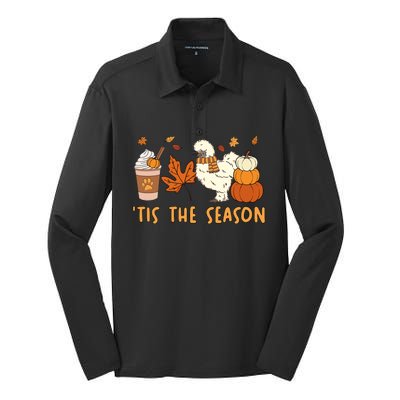 Tis The Season Silkie Chicken Mom Fall Autumn Pumpkin Coffee Silk Touch Performance Long Sleeve Polo