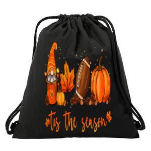 Tis The Season Pumpkin Leaf Latte Fall Thanksgiving Football Drawstring Bag