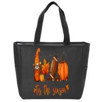 Tis The Season Pumpkin Leaf Latte Fall Thanksgiving Football Zip Tote Bag