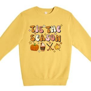 Tis The Season Field Hockey Pumpkin Latte Fall Thanksgiving Cute Gift Premium Crewneck Sweatshirt