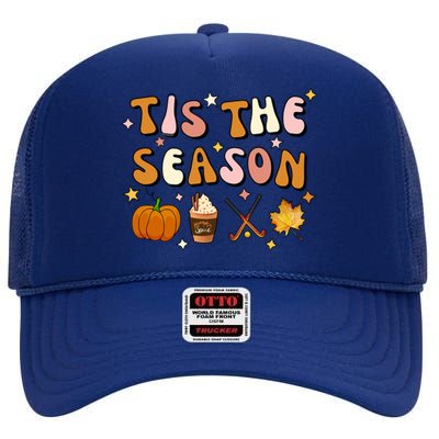 Tis The Season Field Hockey Pumpkin Latte Fall Thanksgiving Cute Gift High Crown Mesh Back Trucker Hat