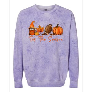 Tis The Season Pumpkin Leaf Latte Fall Thanksgiving Football Colorblast Crewneck Sweatshirt