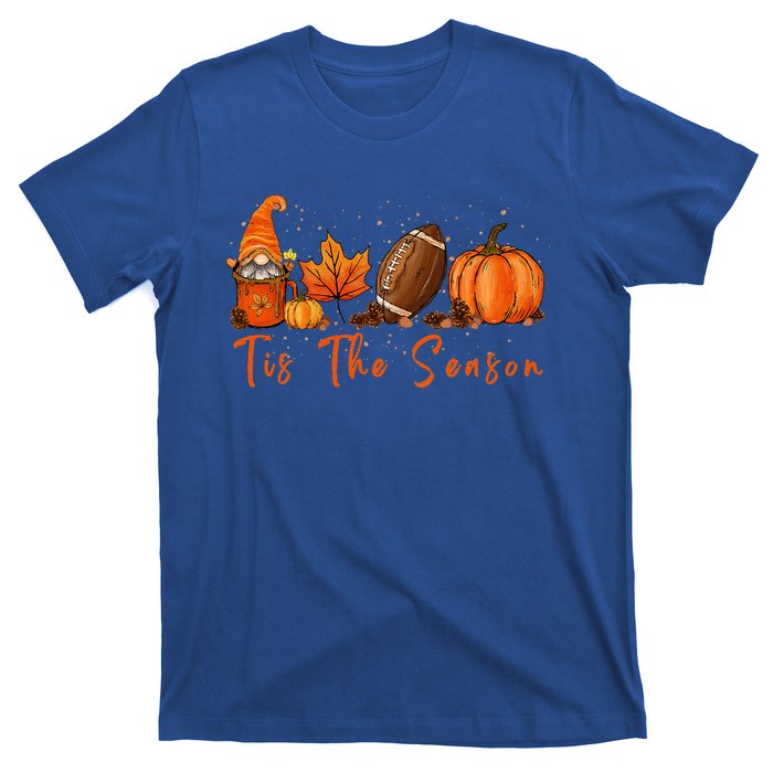 Tis The Season Pumpkin Leaf Latte Fall Thanksgiving Football T-Shirt