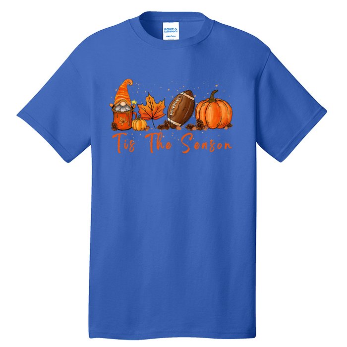 Tis The Season Pumpkin Leaf Latte Fall Thanksgiving Football Tall T-Shirt