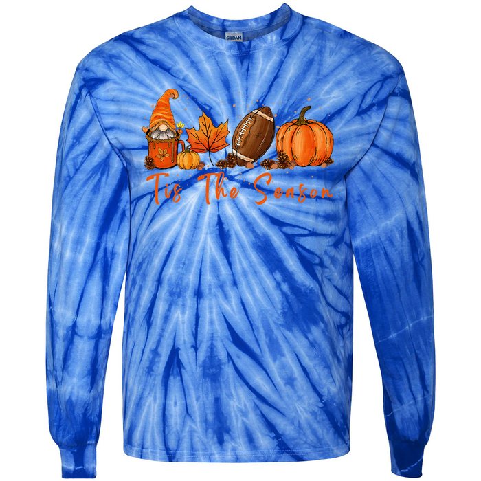 Tis The Season Pumpkin Leaf Latte Fall Thanksgiving Football Tie-Dye Long Sleeve Shirt