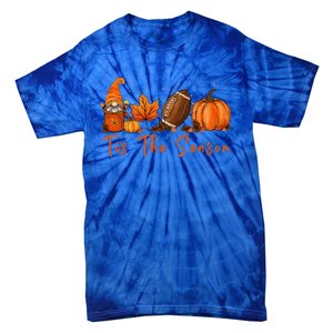 Tis The Season Pumpkin Leaf Latte Fall Thanksgiving Football Tie-Dye T-Shirt