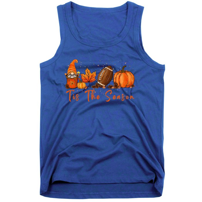 Tis The Season Pumpkin Leaf Latte Fall Thanksgiving Football Tank Top