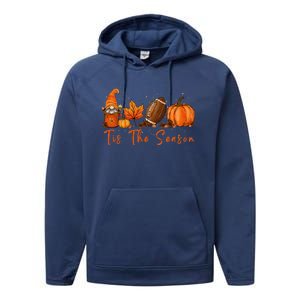 Tis The Season Pumpkin Leaf Latte Fall Thanksgiving Football Performance Fleece Hoodie