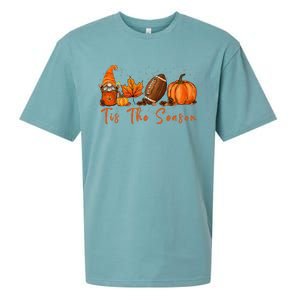 Tis The Season Pumpkin Leaf Latte Fall Thanksgiving Football Sueded Cloud Jersey T-Shirt