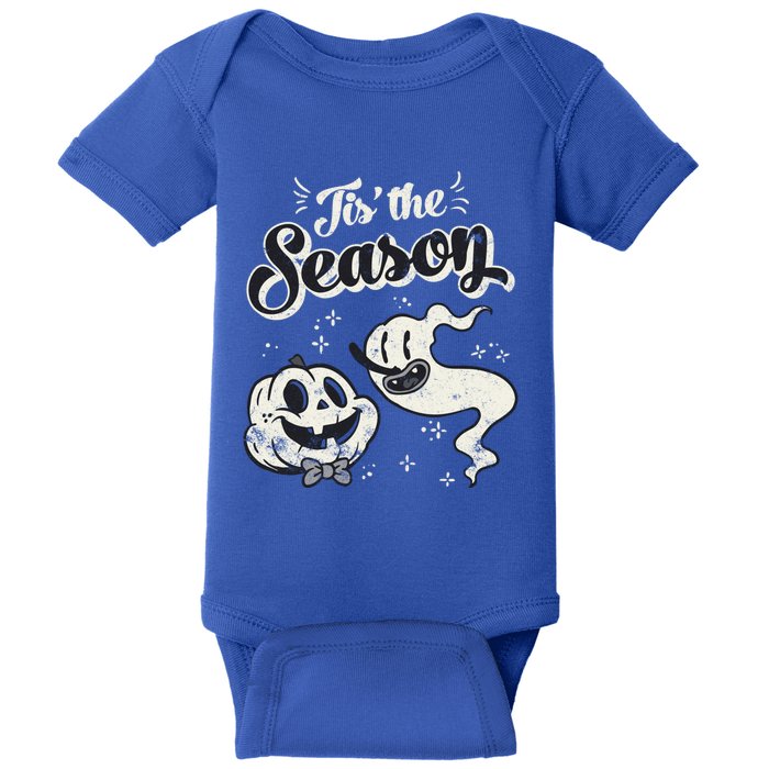 Tis' The Season Skeleton Ghost Retro Halloween Costume Party Gift Baby Bodysuit