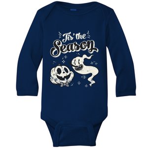 Tis' The Season Skeleton Ghost Retro Halloween Costume Party Gift Baby Long Sleeve Bodysuit