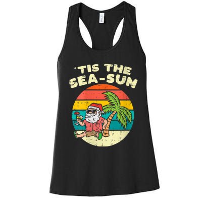 Tis The Sea Sun Santa Beach Summer Christmas In July Summer Women's Racerback Tank