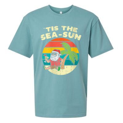 Tis The Sea Sun Santa Beach Summer Christmas In July Summer Sueded Cloud Jersey T-Shirt