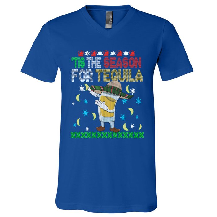 Tis The Season For Tequila Dabbing Ugly Christmas Alcohol Funny Gift V-Neck T-Shirt