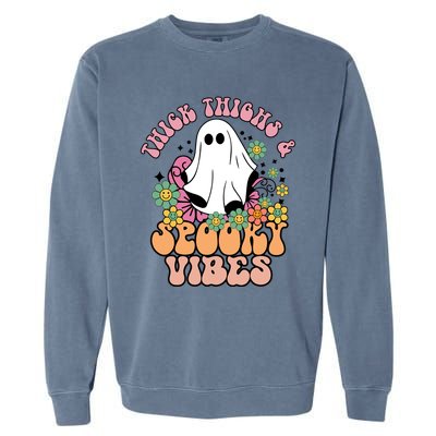 Thick Thighs Spooky Vibe Groovy Witchy Halloween Costume Great Gift Garment-Dyed Sweatshirt