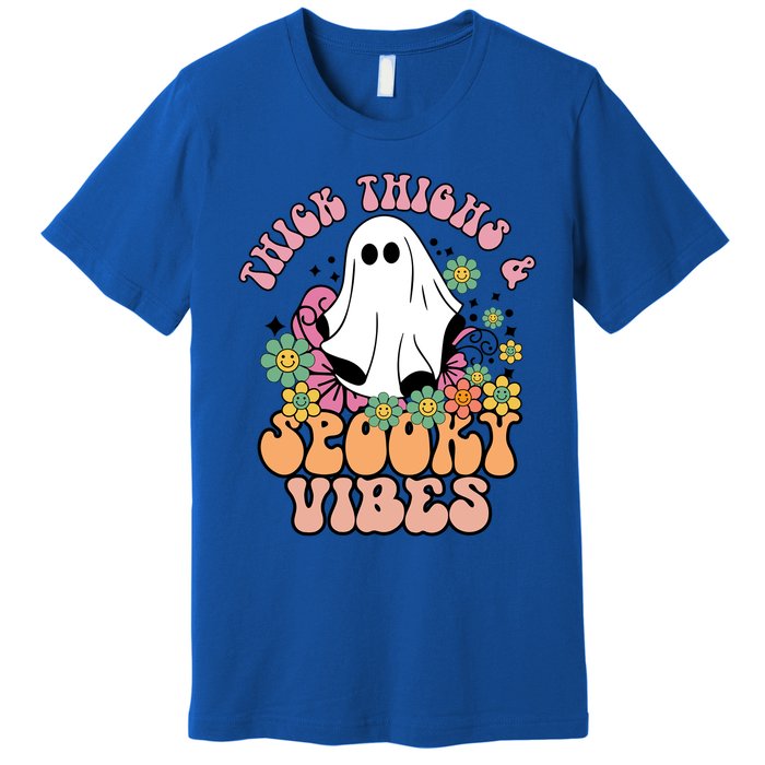 Thick Thighs Spooky Vibe Groovy Witchy Halloween Costume Great Gift Premium T-Shirt