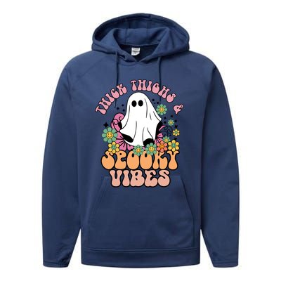 Thick Thighs Spooky Vibe Groovy Witchy Halloween Costume Great Gift Performance Fleece Hoodie