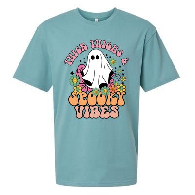 Thick Thighs Spooky Vibe Groovy Witchy Halloween Costume Great Gift Sueded Cloud Jersey T-Shirt