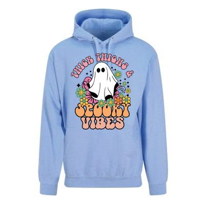 Thick Thighs Spooky Vibe Groovy Witchy Halloween Costume Great Gift Unisex Surf Hoodie