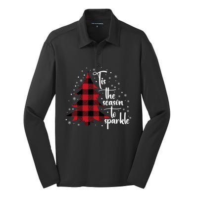 Tis The Season To Buffalo Plaid Christmas Tree Gift Silk Touch Performance Long Sleeve Polo