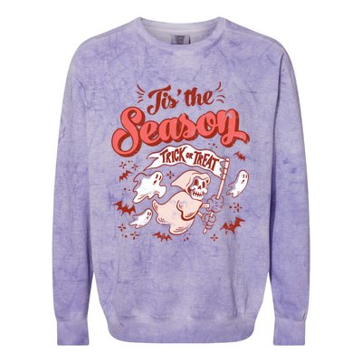 Tis' The Season Skeleton Ghost Retro Halloween Costume Party Gift Colorblast Crewneck Sweatshirt