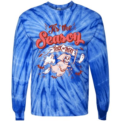 Tis' The Season Skeleton Ghost Retro Halloween Costume Party Gift Tie-Dye Long Sleeve Shirt