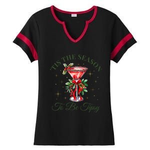 Tis The Season To Be Tipsy Coquette Bow Martini Christmas Gift Ladies Halftime Notch Neck Tee