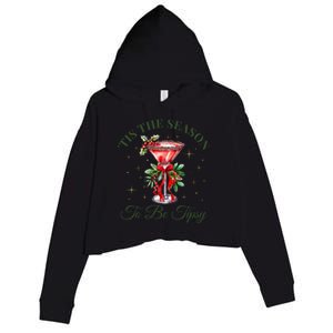 Tis The Season To Be Tipsy Coquette Bow Martini Christmas Gift Crop Fleece Hoodie