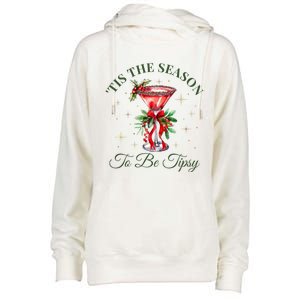 Tis The Season To Be Tipsy Coquette Bow Martini Christmas Gift Womens Funnel Neck Pullover Hood