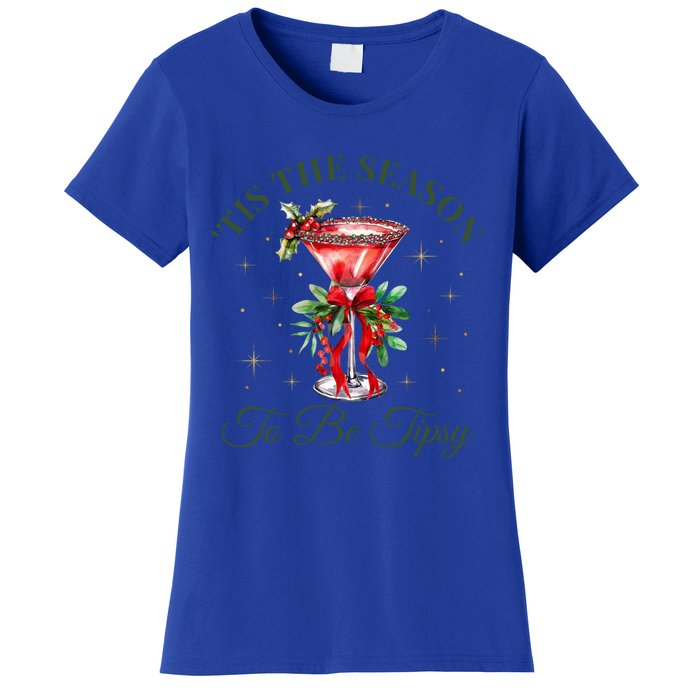 Tis The Season To Be Tipsy Coquette Bow Martini Christmas Gift Women's T-Shirt