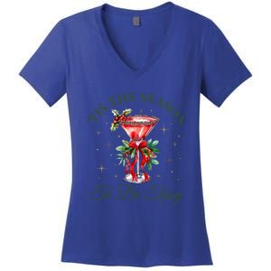 Tis The Season To Be Tipsy Coquette Bow Martini Christmas Gift Women's V-Neck T-Shirt