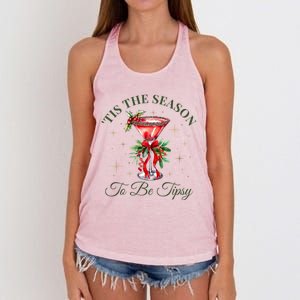 Tis The Season To Be Tipsy Coquette Bow Martini Christmas Gift Women's Knotted Racerback Tank