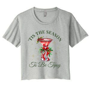 Tis The Season To Be Tipsy Coquette Bow Martini Christmas Gift Women's Crop Top Tee