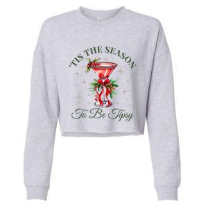 Tis The Season To Be Tipsy Coquette Bow Martini Christmas Gift Cropped Pullover Crew