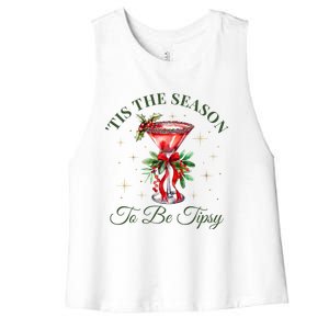 Tis The Season To Be Tipsy Coquette Bow Martini Christmas Gift Women's Racerback Cropped Tank