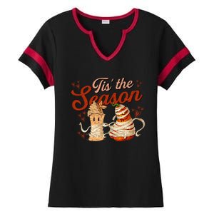 Tis The Season Pumpkin Spice Funny Fall Vibes Autumn Retro Gift Ladies Halftime Notch Neck Tee