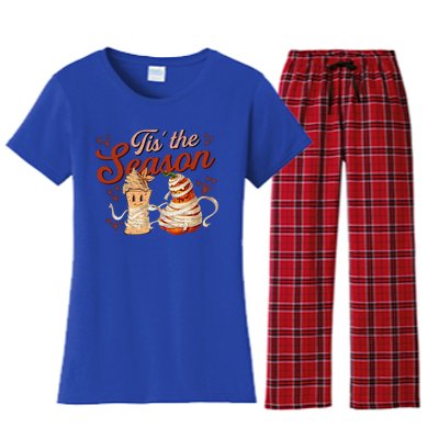 Tis The Season Pumpkin Spice Funny Fall Vibes Autumn Retro Gift Women's Flannel Pajama Set