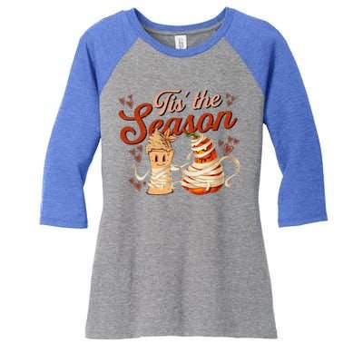 Tis The Season Pumpkin Spice Funny Fall Vibes Autumn Retro Gift Women's Tri-Blend 3/4-Sleeve Raglan Shirt