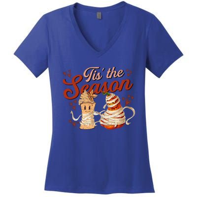 Tis The Season Pumpkin Spice Funny Fall Vibes Autumn Retro Gift Women's V-Neck T-Shirt