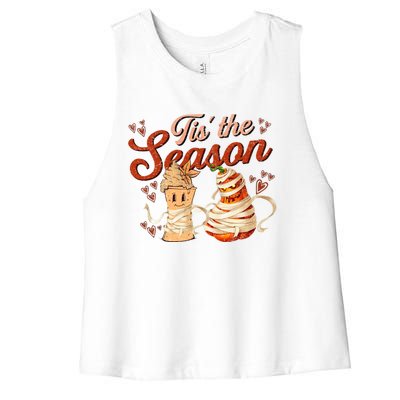 Tis The Season Pumpkin Spice Funny Fall Vibes Autumn Retro Gift Women's Racerback Cropped Tank