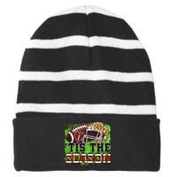 Tis The Season Cheetah Football Helmet Striped Beanie with Solid Band