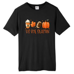 Tis The Season Pumpkin Leaf Latte Fall Thanksgiving Football Tall Fusion ChromaSoft Performance T-Shirt