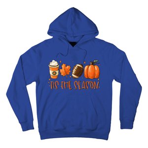 Tis The Season Pumpkin Leaf Latte Fall Thanksgiving Football Hoodie