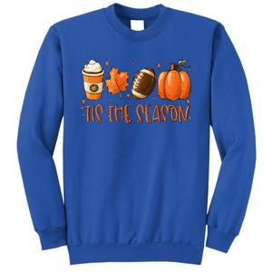 Tis The Season Pumpkin Leaf Latte Fall Thanksgiving Football Sweatshirt