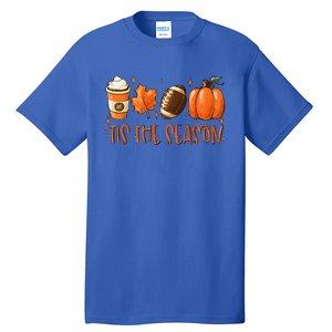 Tis The Season Pumpkin Leaf Latte Fall Thanksgiving Football Tall T-Shirt