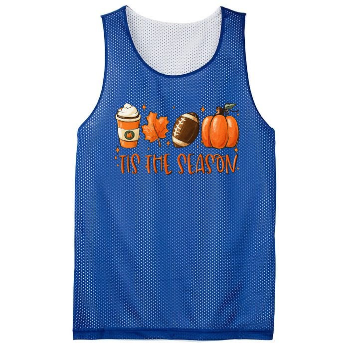 Tis The Season Pumpkin Leaf Latte Fall Thanksgiving Football Mesh Reversible Basketball Jersey Tank