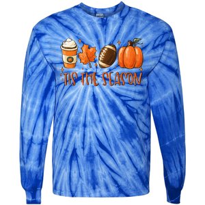 Tis The Season Pumpkin Leaf Latte Fall Thanksgiving Football Tie-Dye Long Sleeve Shirt