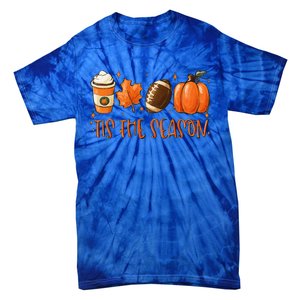 Tis The Season Pumpkin Leaf Latte Fall Thanksgiving Football Tie-Dye T-Shirt